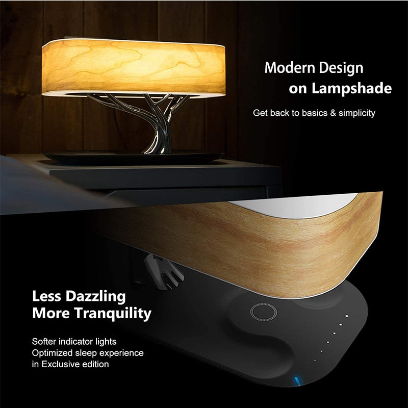 Modern LED Bedside Table Lamp with Bluetooth Speaker and Wireless Charger
