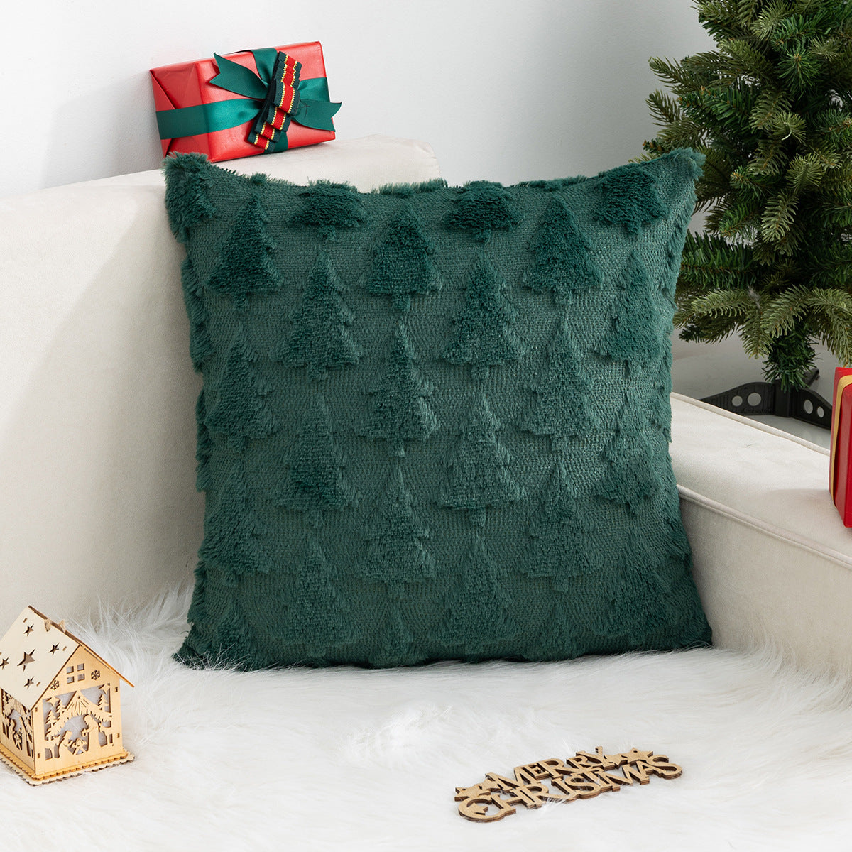 Christmas Snowflake and Tree Decorative Pillow Cover