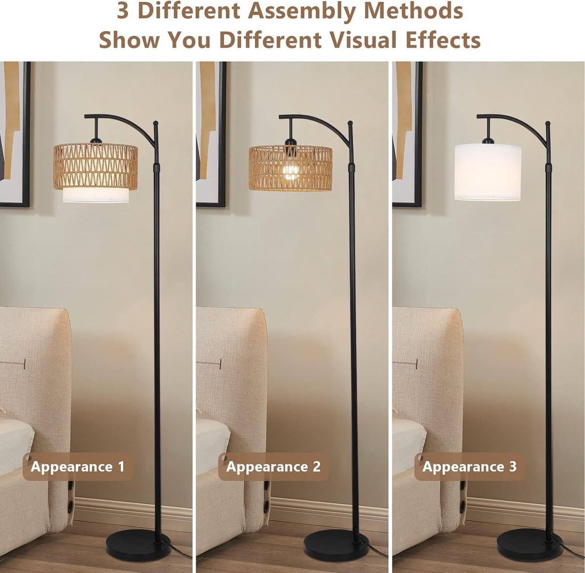 Farmhouse Arc Floor Lamp with Remote and Dimmable Bulb