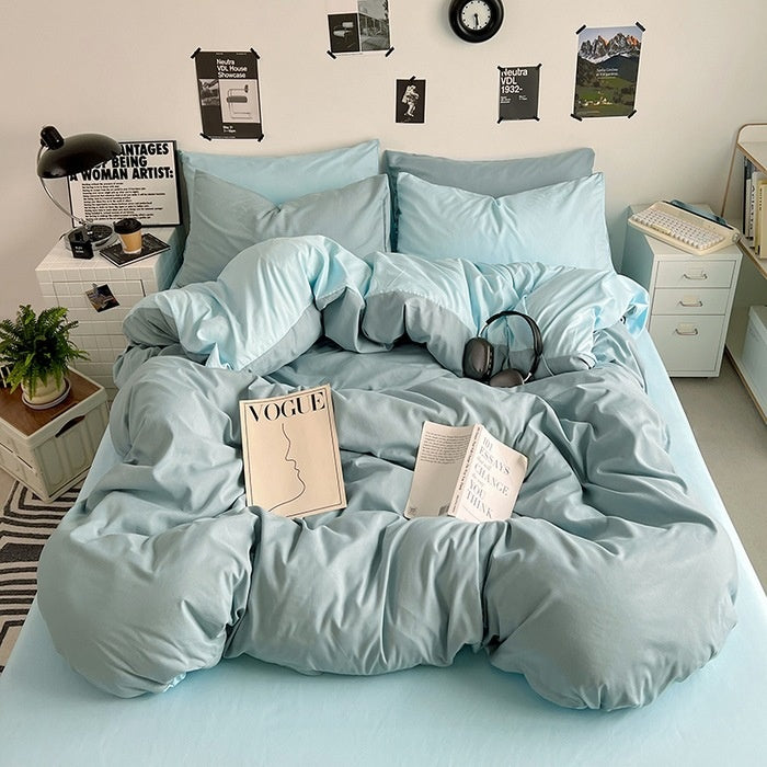 Washed Cotton Solid Color Four Piece Bedding Set