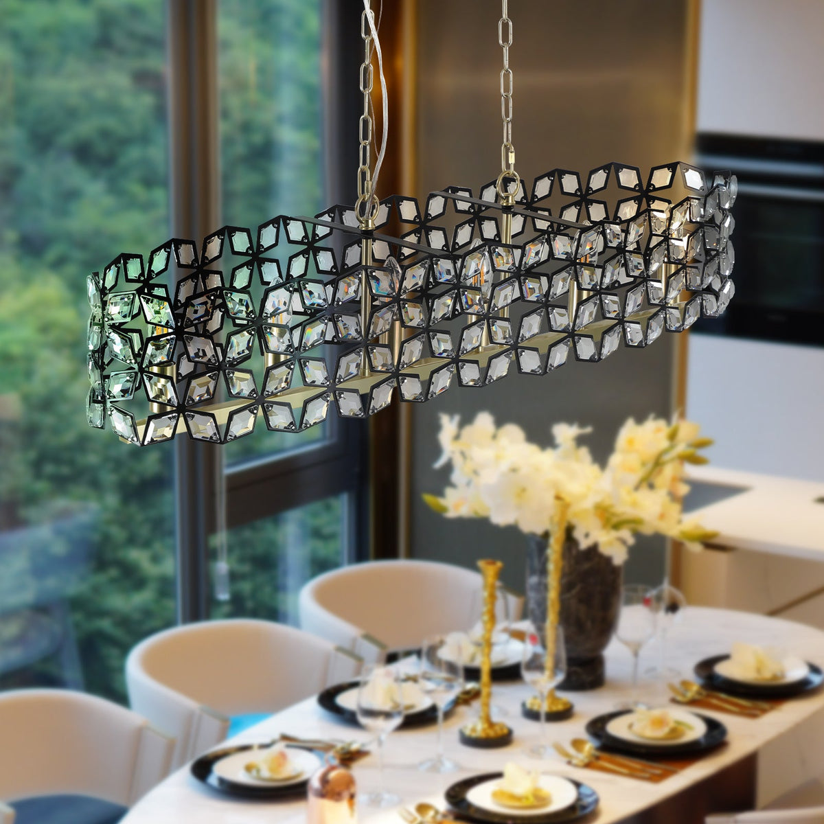 Champagne Gold Oval Crystal Ceiling Chandelier