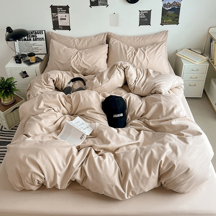 Washed Cotton Solid Color Four Piece Bedding Set
