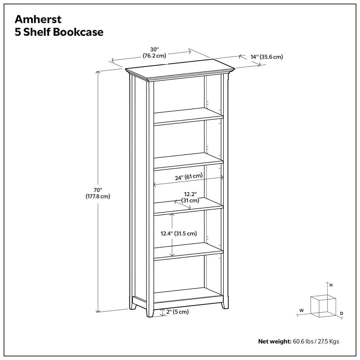 Amherst 5 Shelf Bookcase with Adjustable Shelves