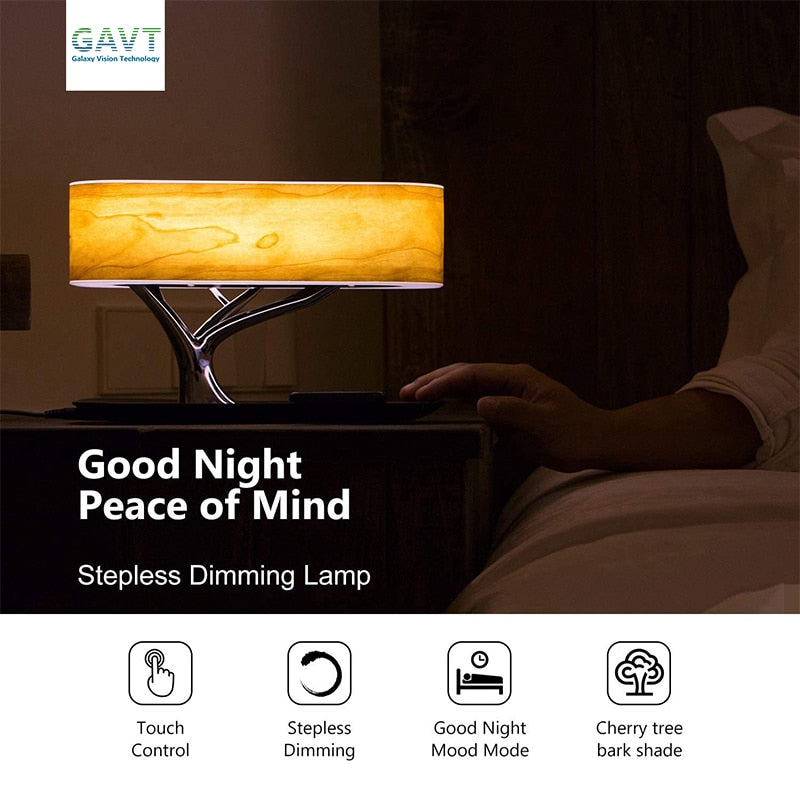 Modern LED Bedside Table Lamp with Bluetooth Speaker and Wireless Charger