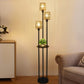 Boho Farmhouse Floor Lamp with Shelves and Rattan Shades