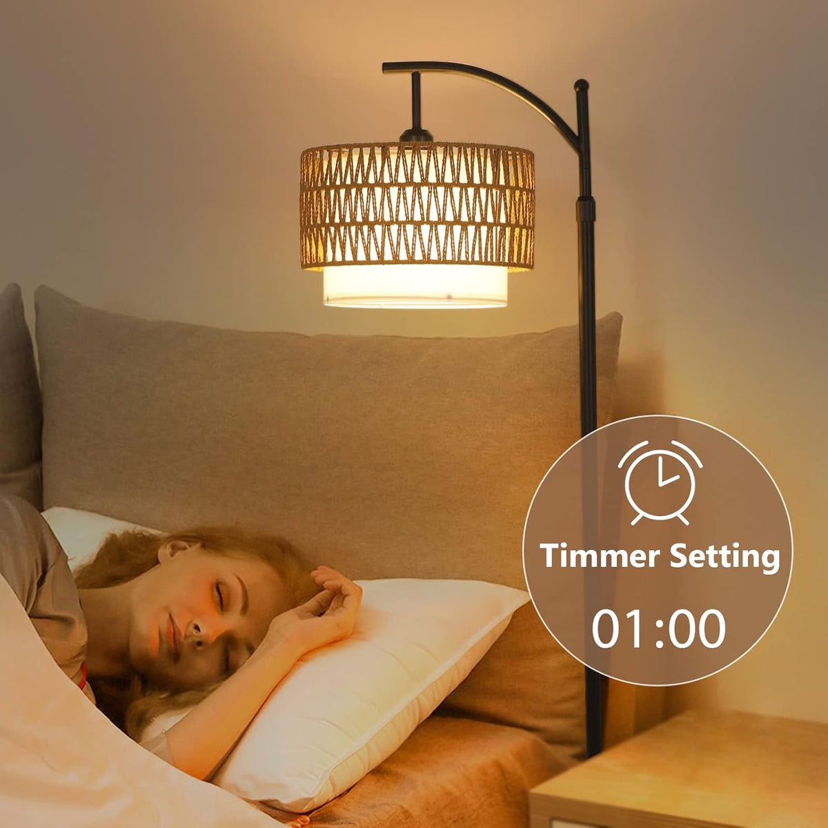 Farmhouse Arc Floor Lamp with Remote and Dimmable Bulb