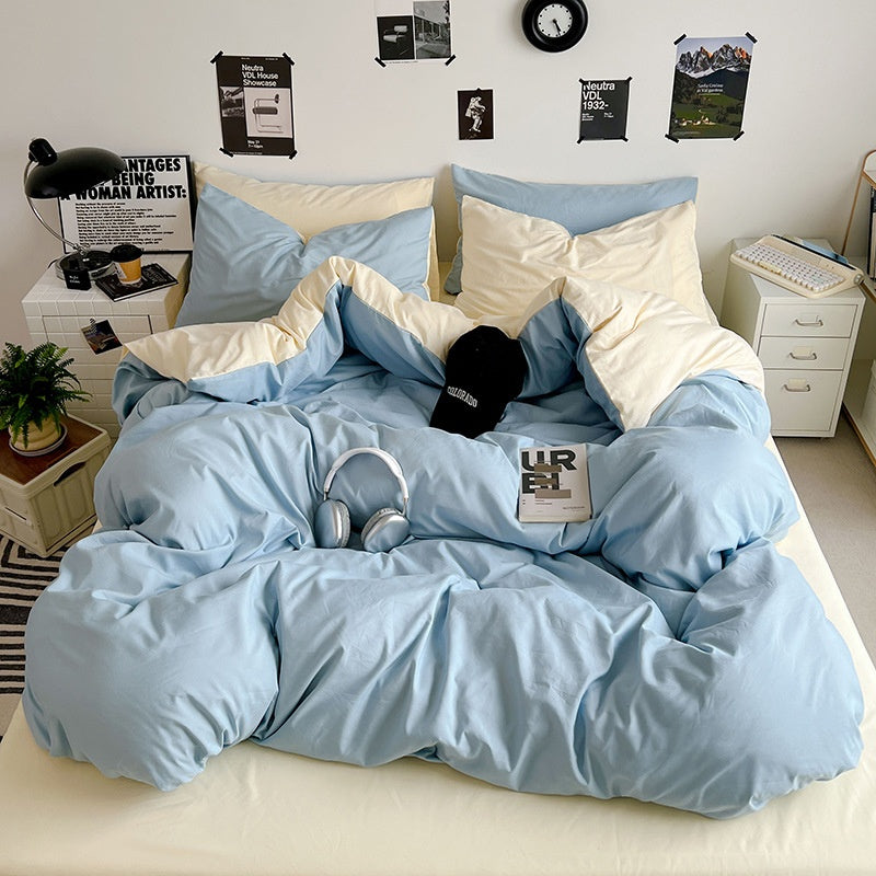 Washed Cotton Solid Color Four Piece Bedding Set