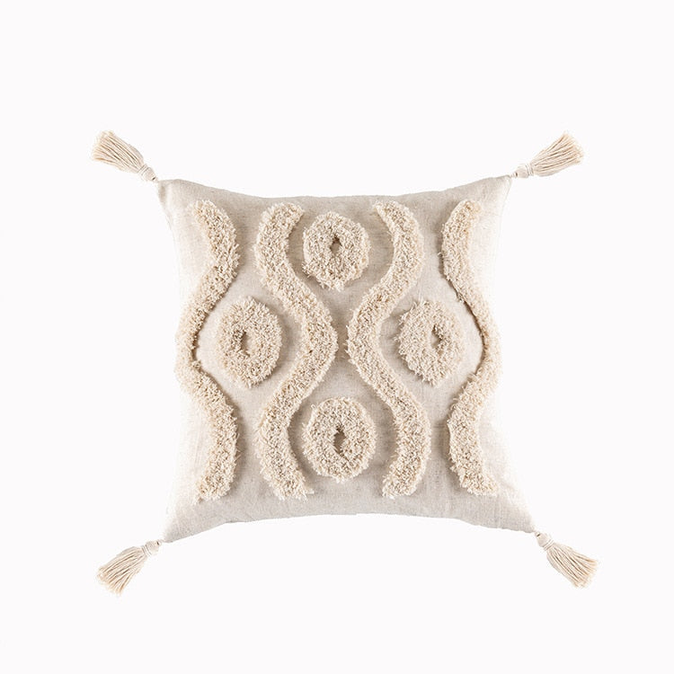 Beige and White Tassel Macrame Cushion Cover 45x45cm