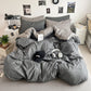 Washed Cotton Solid Color Four Piece Bedding Set