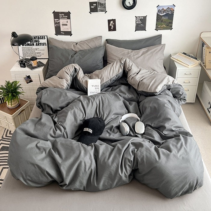 Washed Cotton Solid Color Four Piece Bedding Set