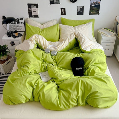 Washed Cotton Solid Color Four Piece Bedding Set
