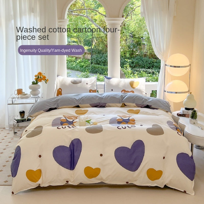 Cartoon Four Piece Single Dormitory Bedding Set
