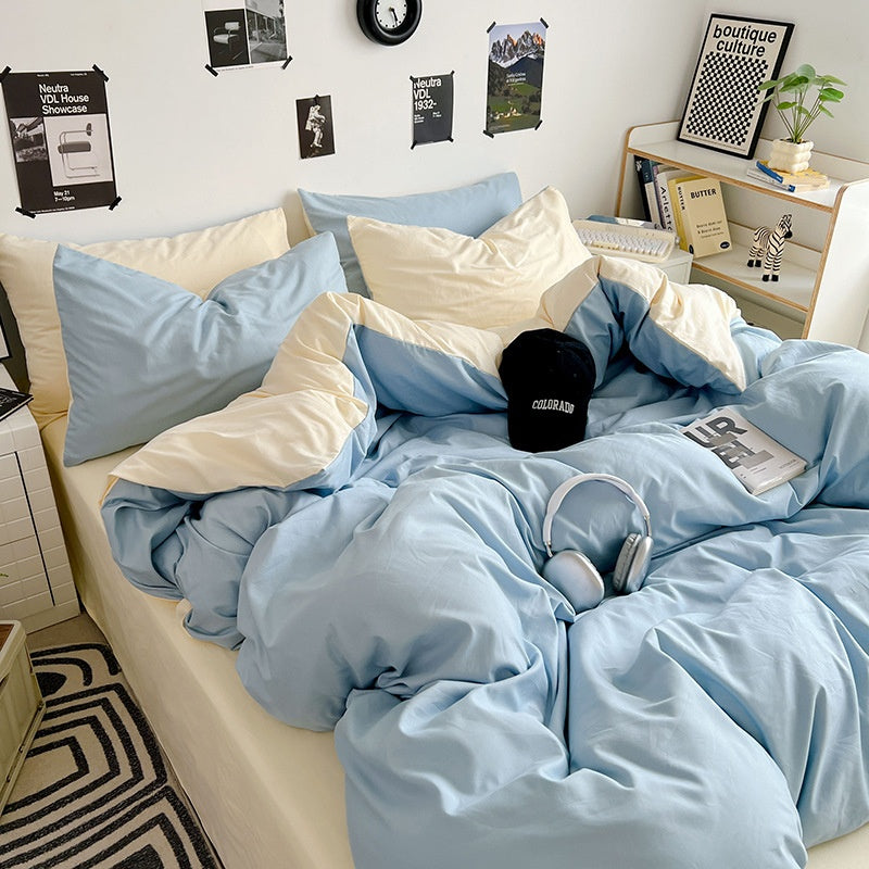 Washed Cotton Solid Color Four Piece Bedding Set