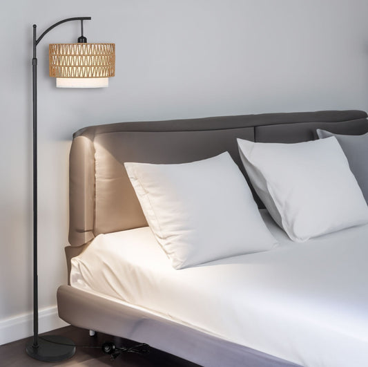 Farmhouse Arc Floor Lamp with Remote and Dimmable Bulb