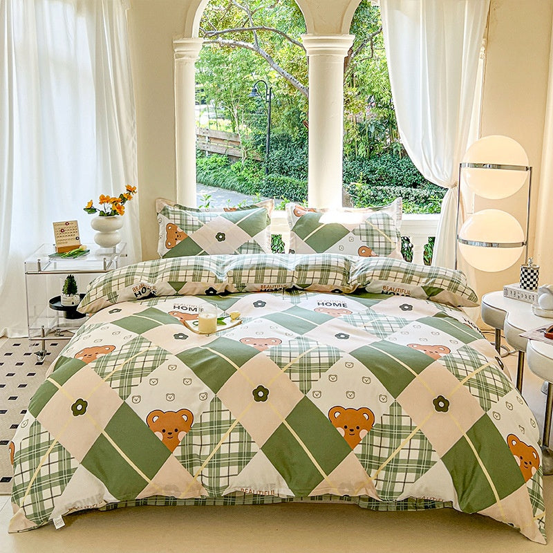 Cartoon Four Piece Single Dormitory Bedding Set