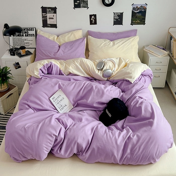 Washed Cotton Solid Color Four Piece Bedding Set