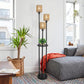 Boho Farmhouse Floor Lamp with Shelves and Rattan Shades