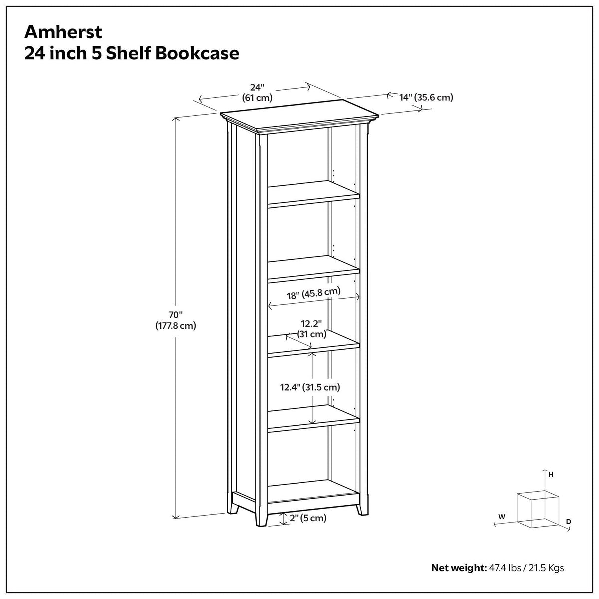 Amherst 5 Shelf Bookcase with Adjustable Shelves