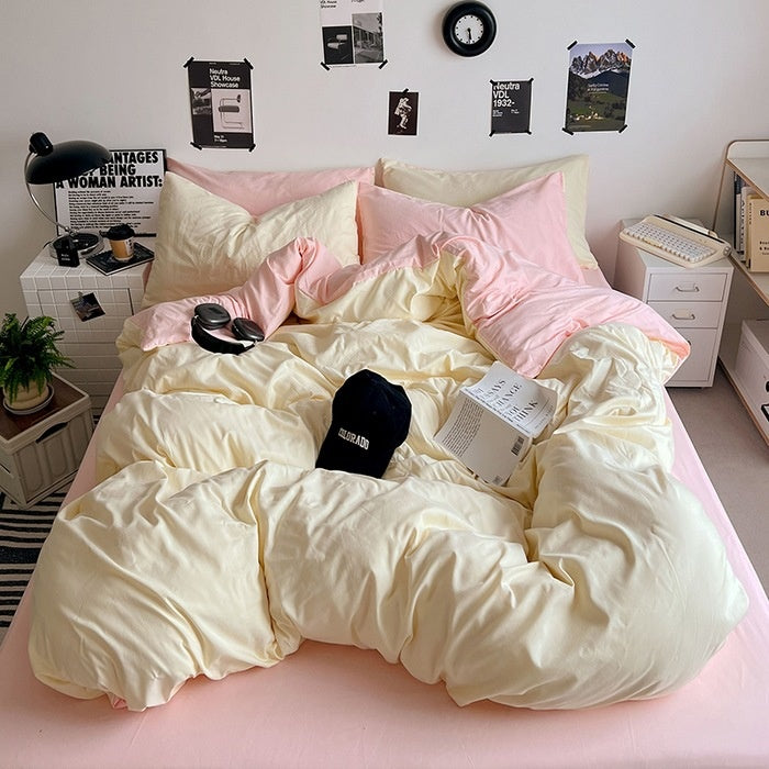 Washed Cotton Solid Color Four Piece Bedding Set