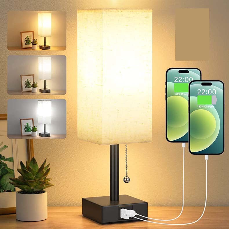 Linen Desk Lamp with Three Color Temperatures and USB Charging
