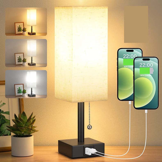 Linen Desk Lamp with Three Color Temperatures and USB Charging