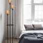 Boho Farmhouse Floor Lamp with Shelves and Rattan Shades