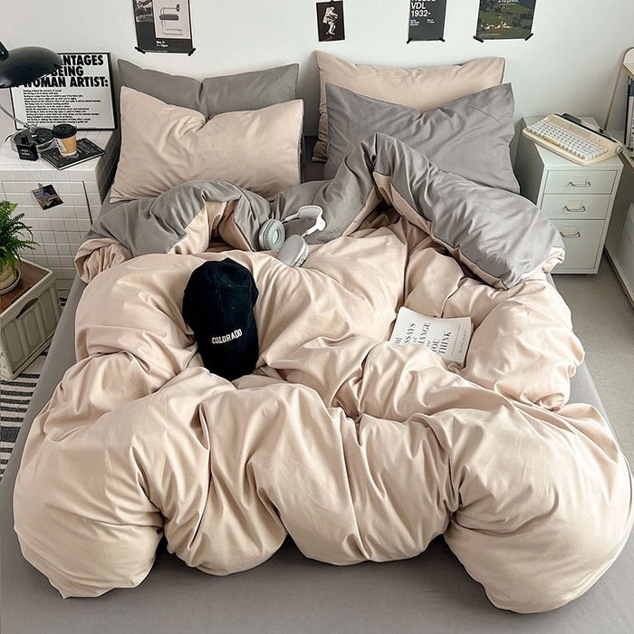 Washed Cotton Solid Color Four Piece Bedding Set