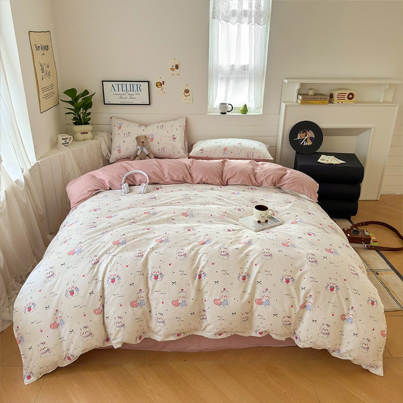 Cartoon Four Piece Single Dormitory Bedding Set