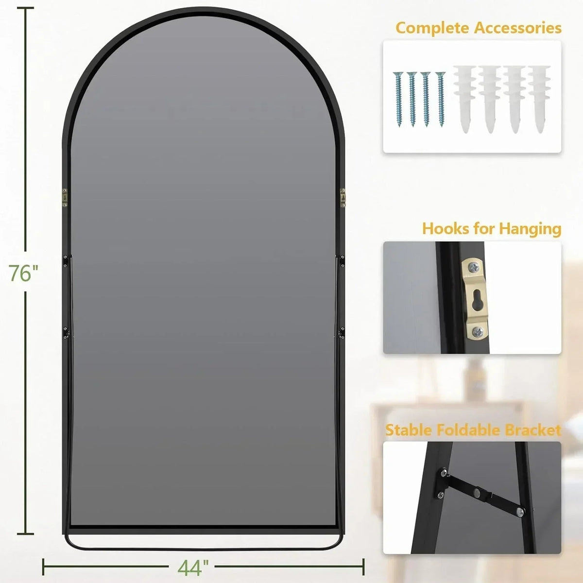 Oversized Black Arched Full Length Mirror