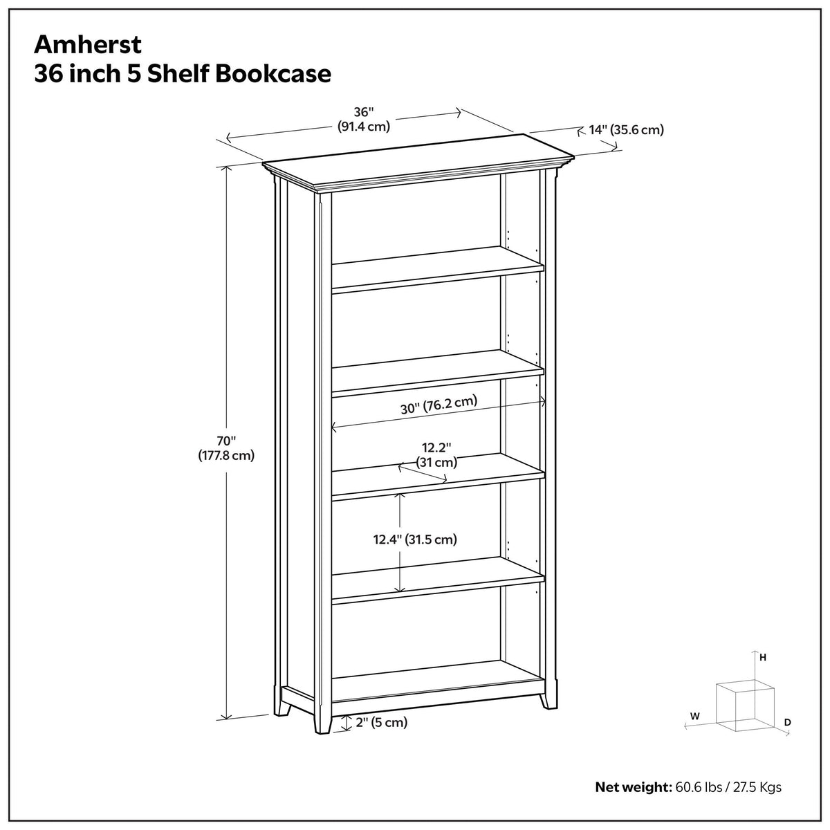Amherst 5 Shelf Bookcase with Adjustable Shelves