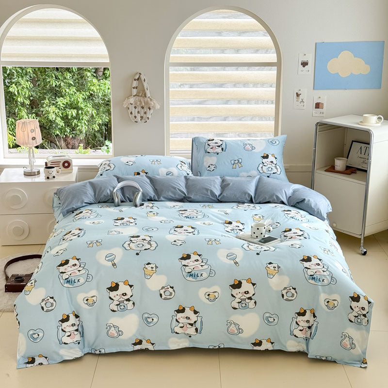 Cartoon Four Piece Single Dormitory Bedding Set