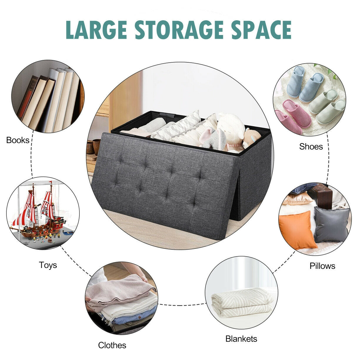 31.5 Inch Foldable Fabric Storage Organizer with Removable Bin
