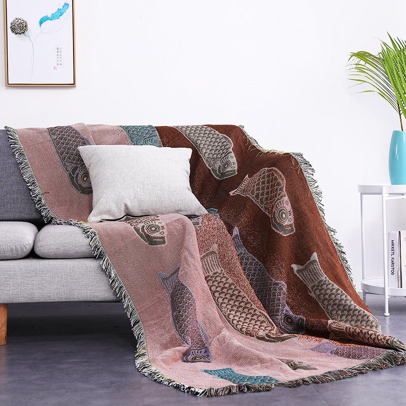 Modern Minimalist Koi Pattern Sofa Blanket