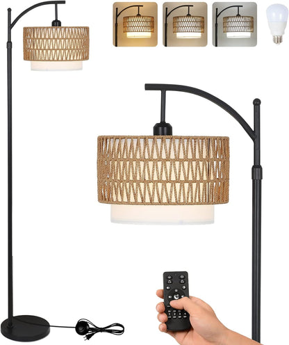 Farmhouse Arc Floor Lamp with Remote and Dimmable Bulb