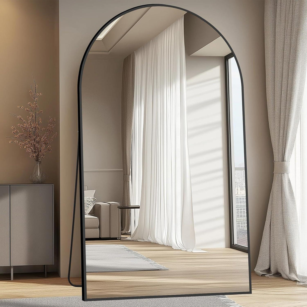 Oversized Black Arched Full Length Mirror
