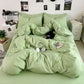 Washed Cotton Solid Color Four Piece Bedding Set