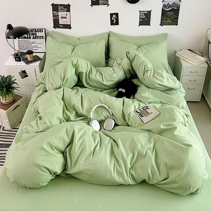 Washed Cotton Solid Color Four Piece Bedding Set
