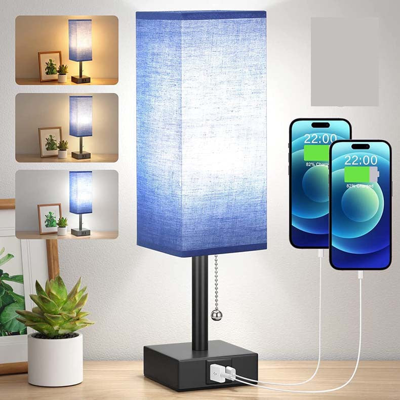 Linen Desk Lamp with Three Color Temperatures and USB Charging