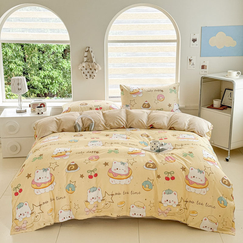 Cartoon Four Piece Single Dormitory Bedding Set