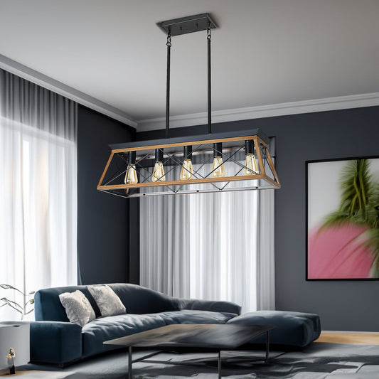 Walnut Farmhouse Chandelier with 5 Bulbs