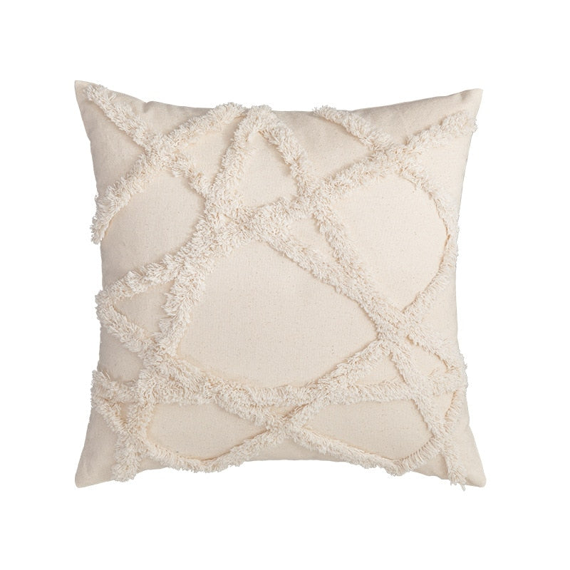 Beige and White Tassel Macrame Cushion Cover 45x45cm
