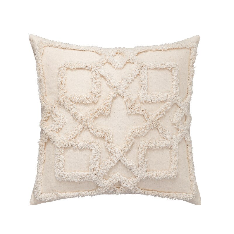 Beige and White Tassel Macrame Cushion Cover 45x45cm