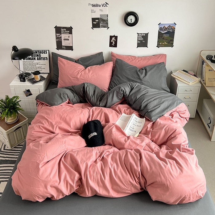 Washed Cotton Solid Color Four Piece Bedding Set