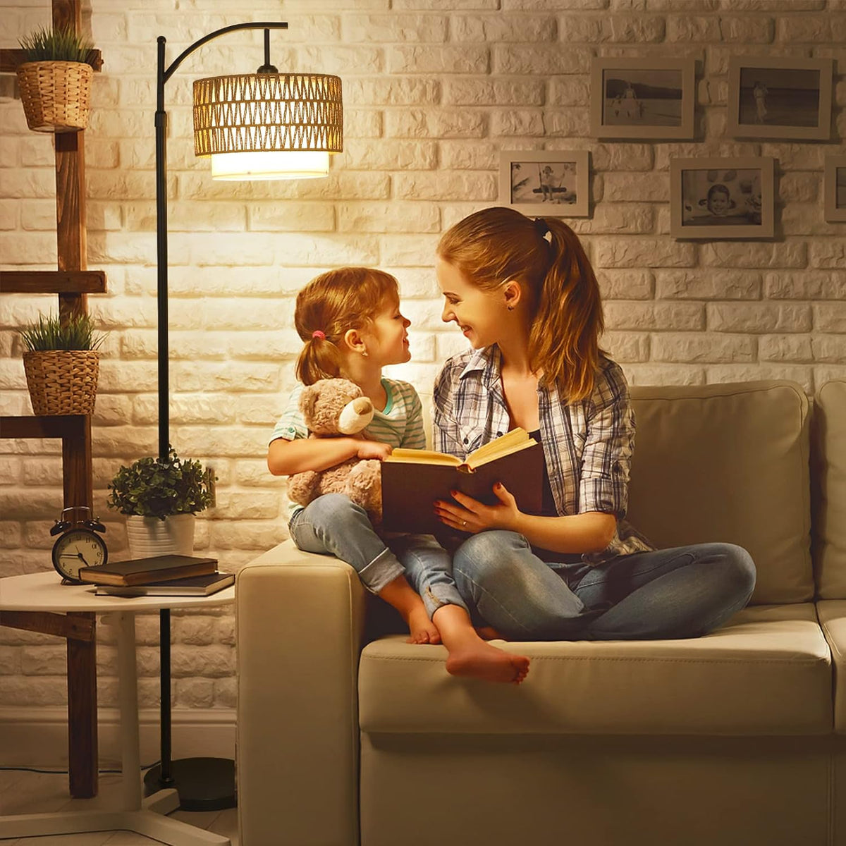 Farmhouse Arc Floor Lamp with Remote and Dimmable Bulb