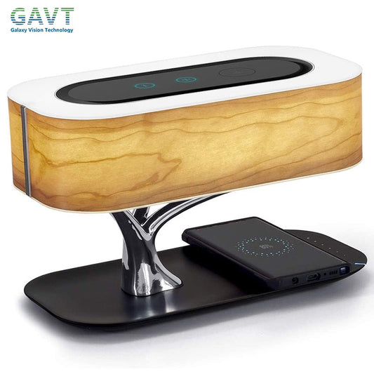 Modern LED Bedside Table Lamp with Bluetooth Speaker and Wireless Charger