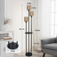 Boho Farmhouse Floor Lamp with Shelves and Rattan Shades