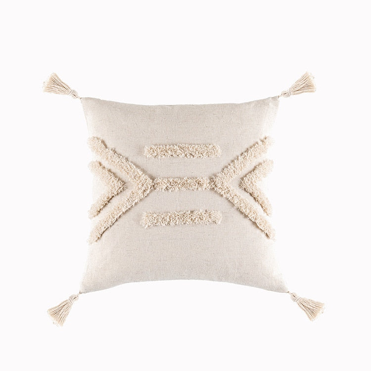 Beige and White Tassel Macrame Cushion Cover 45x45cm