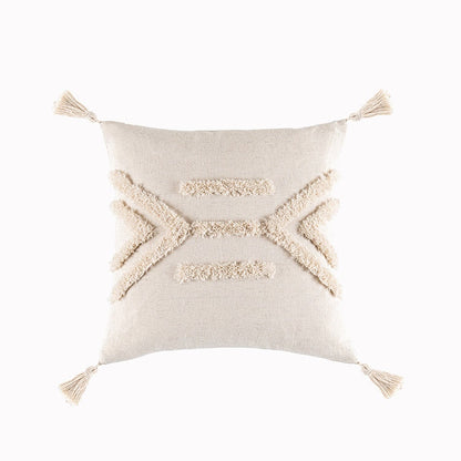Beige and White Tassel Macrame Cushion Cover 45x45cm