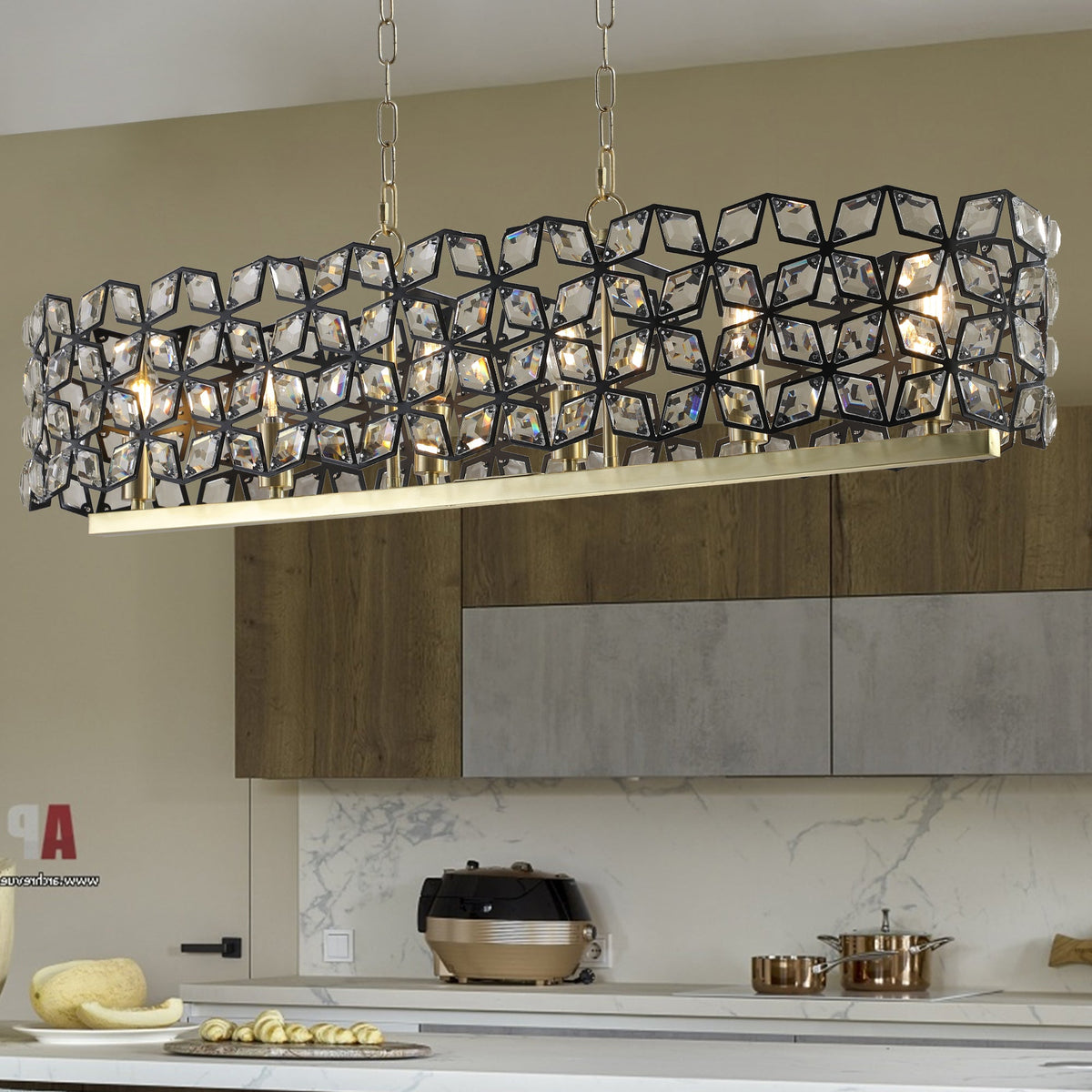 Champagne Gold Oval Crystal Ceiling Chandelier