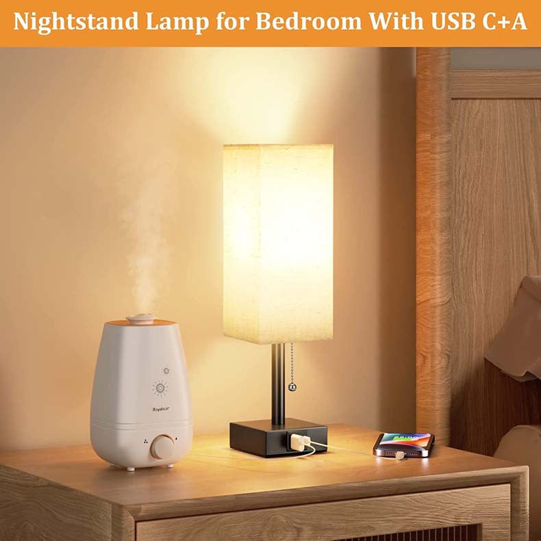 Linen Desk Lamp with Three Color Temperatures and USB Charging